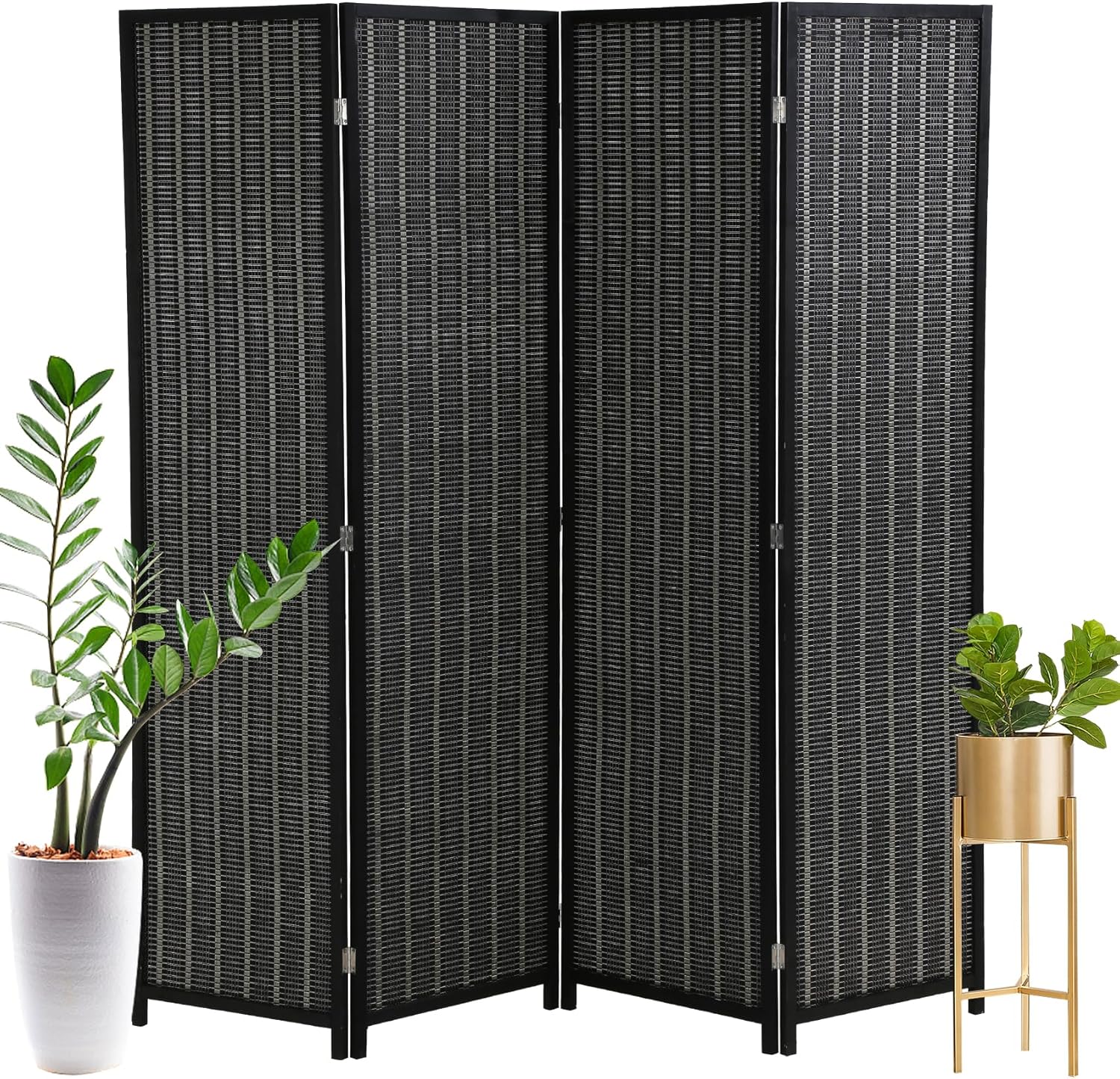 BLKMTY 4 Panel Room Divider, 6ft Folding Privacy Screen, 17.7" Wide Panels, Bamboo Room Partitions and Dividers, Hand-Woven Freestanding Wood Partition for Room Separation, Natural