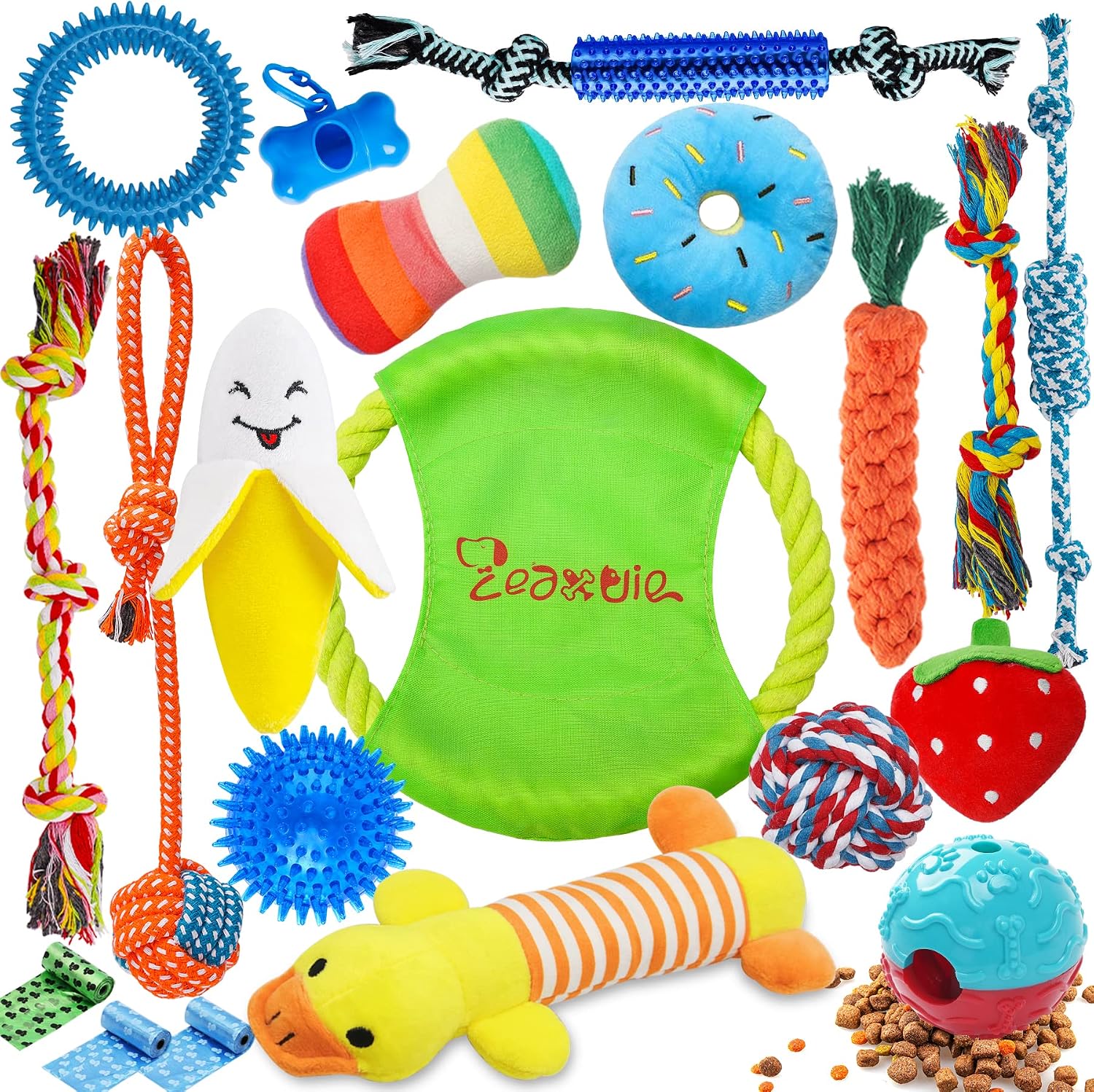 Zeaxuie 20 Pack Diversified Puppy Toys, Puppy Chew Toys for Teething Dogs with Dog Squeaky Toys, Dog Treat Balls & Rope Toys for Small Dogs
