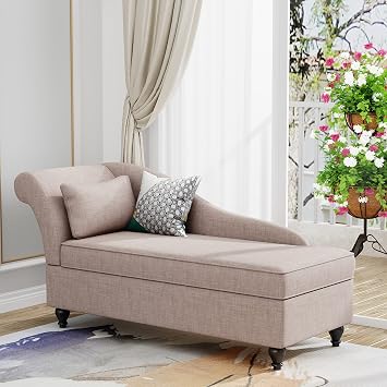 Tongli Modern Chaise Lounge Indoor with Storage Fabric Chaise Lounges Chair Sleeper Lounge Sofa Recliner Chair for Bedroom Office Living Room & Small Apartment SEAT Size 48Lx 24Wx 17 Hinch Left Arm