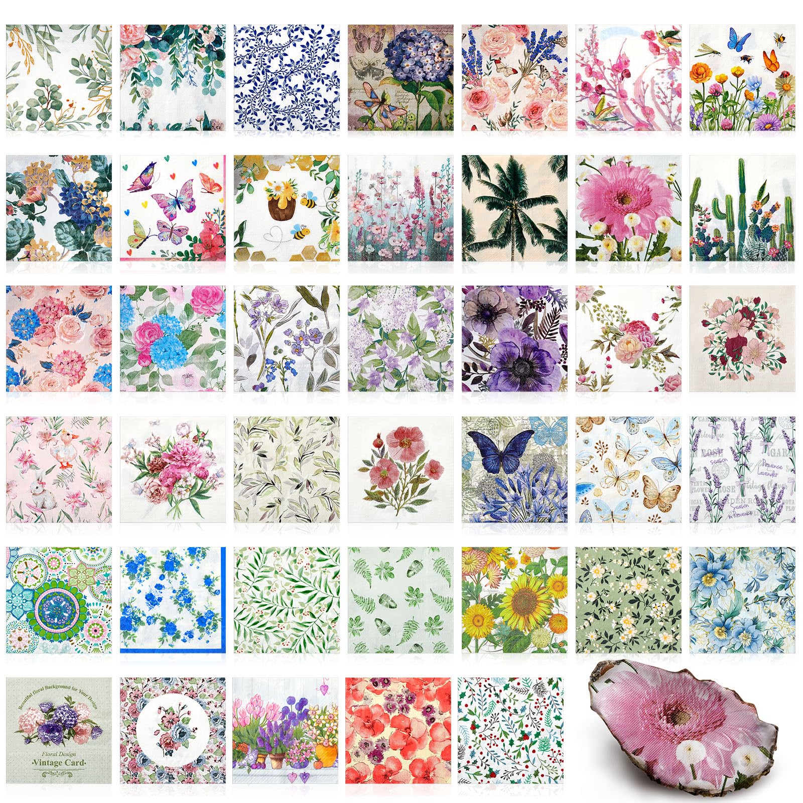 Ticeyubime 40 Pieces Colourful Flower Napkins for Decoupage and DIY