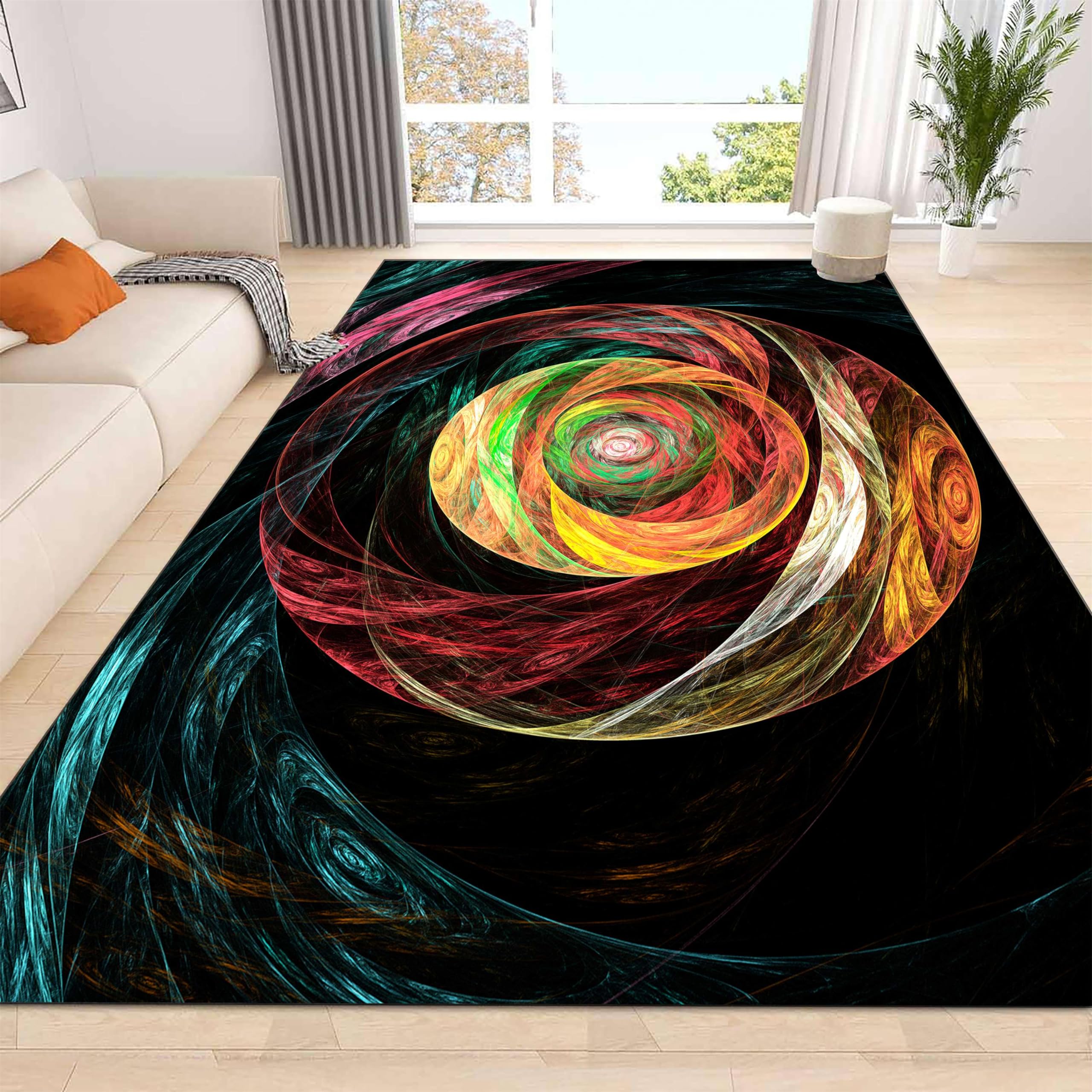 rugsjwaizj Ultra Soft Living Room Area Rug Non-Slip Washable Foldable Stain Resistant Rug Modern Abstract Art Rug Black Hole Colorful Lines Swirl