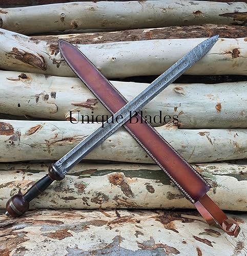 Miniatura 5 de Roman Spatha - Espada de batalla de acero de Damasco, hoja de espiga completa de 36 pulgadas con ranura de sangre, colección Third Century Viking