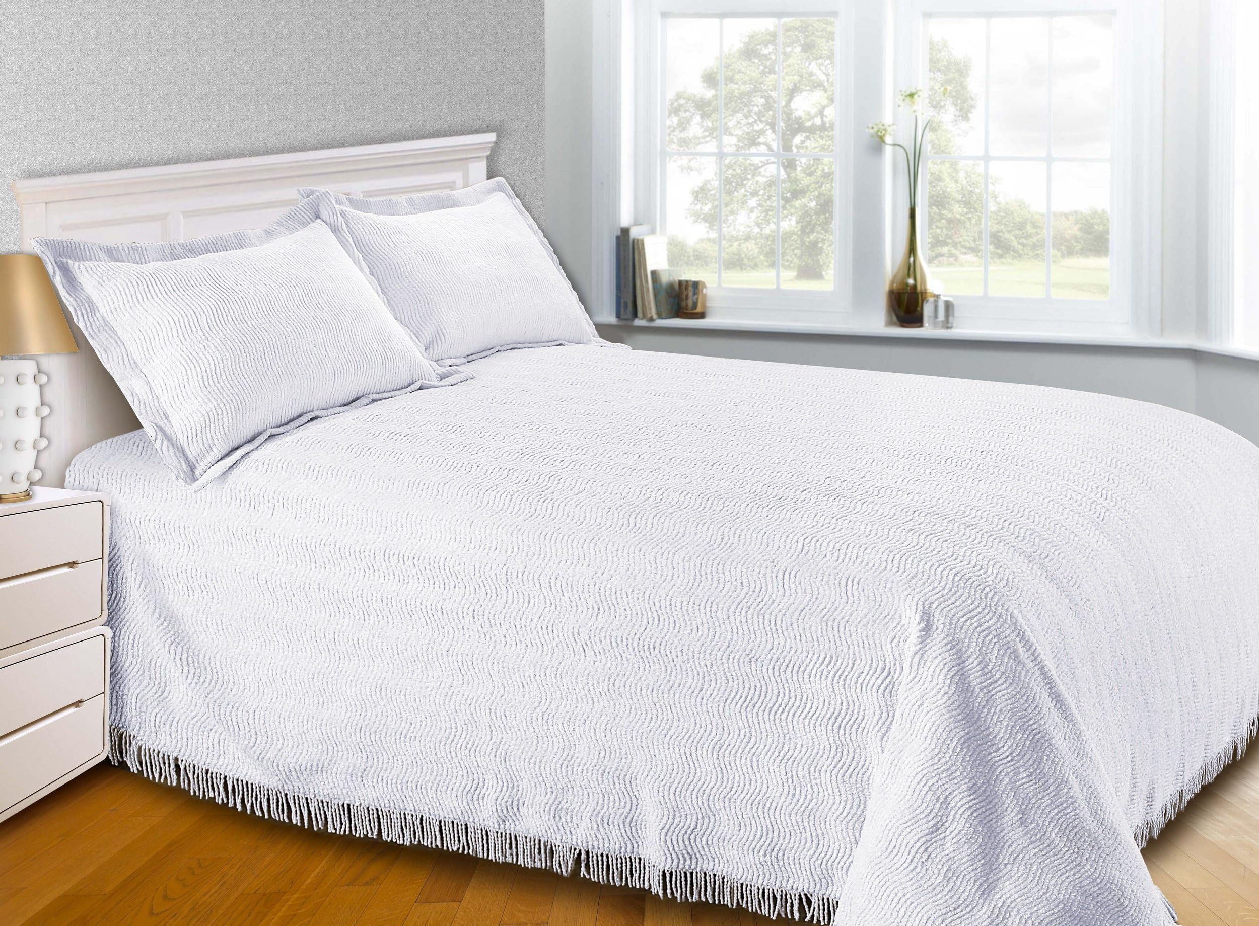 Sapphire Collection SC White Candlewick Bedspread Traditional Bed Throw Size Single Double & King (single)