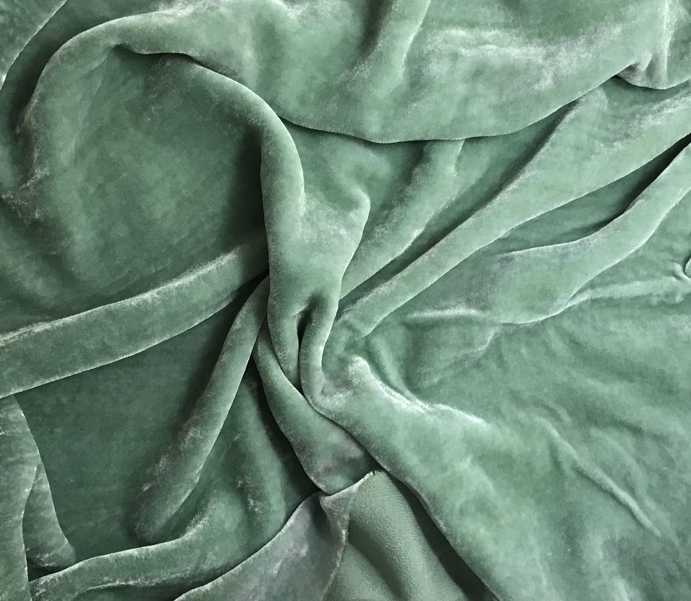 Sage Leaf Green - Hand Dyed Silk Velvet Fabric -by The Yard-