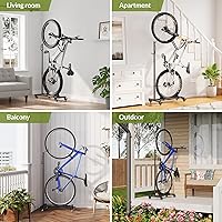 Vista 9 de Soporte vertical de estacionamiento para bicicletas, altura ajustable para ruedas de 29 pulgadas, ahorro de espacio e independiente para bicicletas