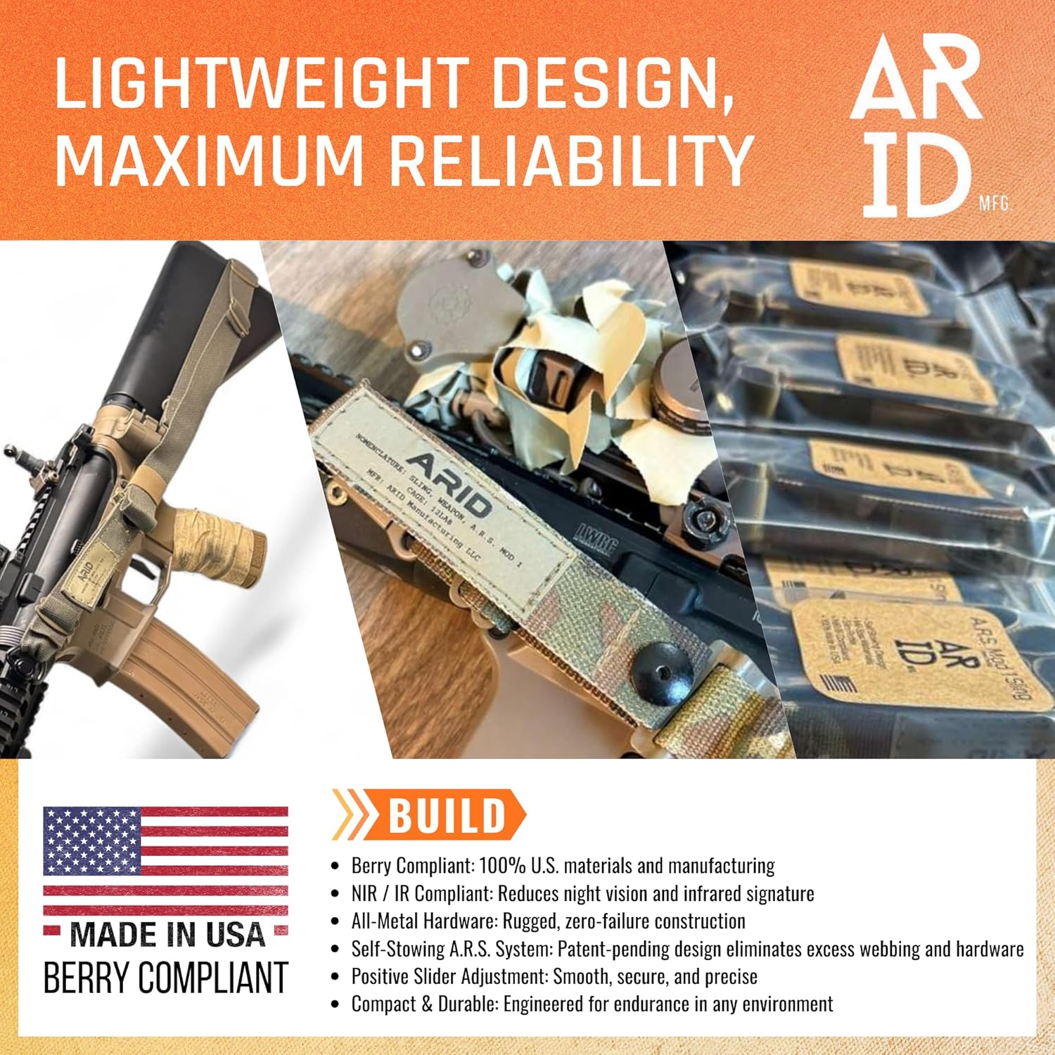 A.R.S. Mod 1 Rifle Sling - Heavy Duty, Mil-Spec Hardware, Two-Point Tactical Design, Rapid Adjustment - Made in USA, Berry Compliant