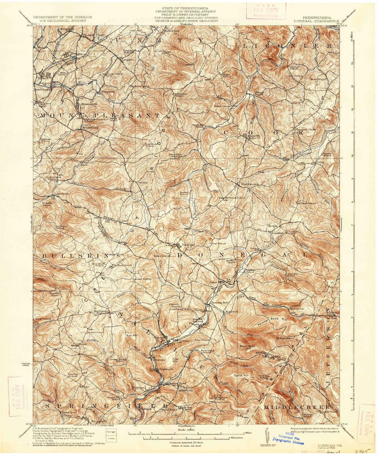YellowMaps Donegal PA topo map, 1:62500 Scale, 15 X 15 Minute, Historical, 1935, 19.9 x 16.6 in - Tyvek