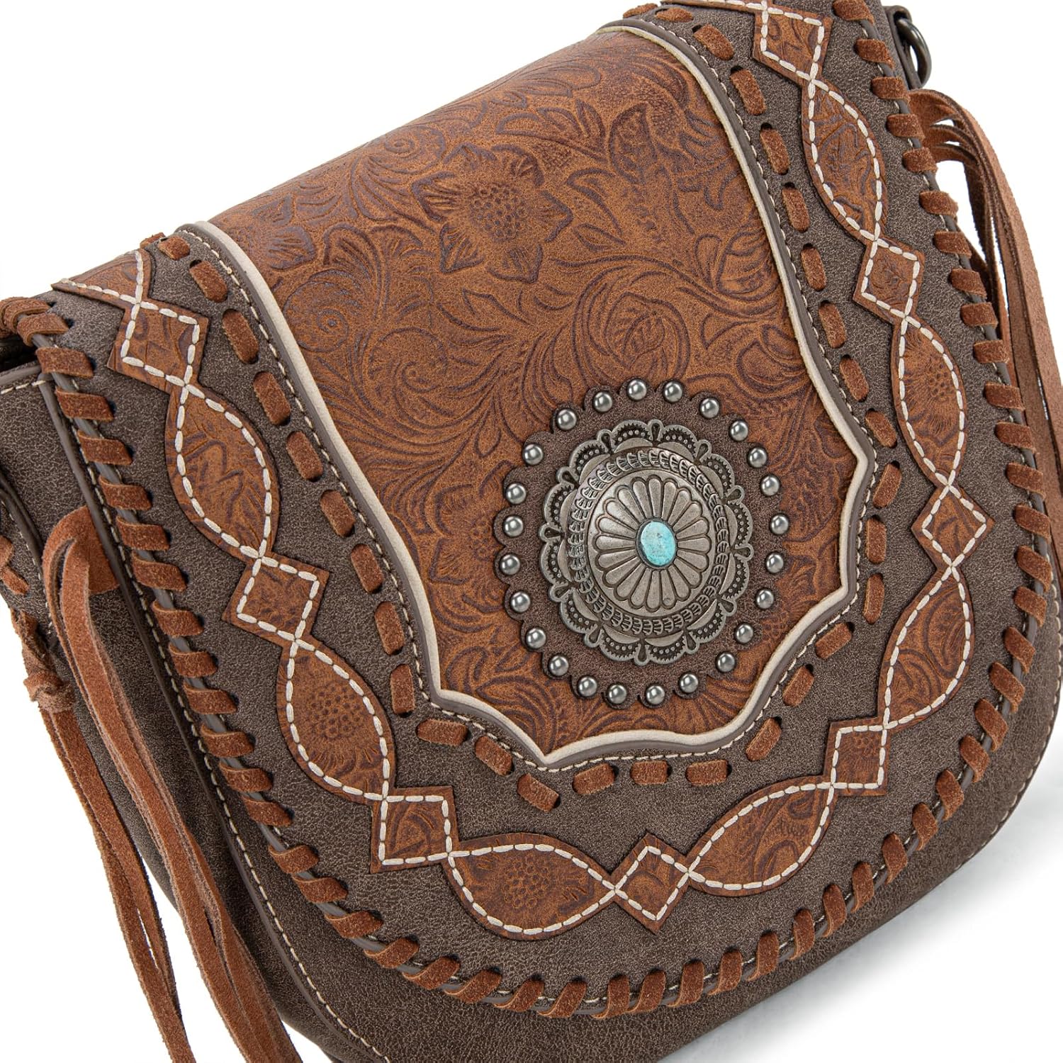 Montana West Crossbody Bags for Women Floral Embossed Shoulder Bag Concho Collection with Tassels - Image 5