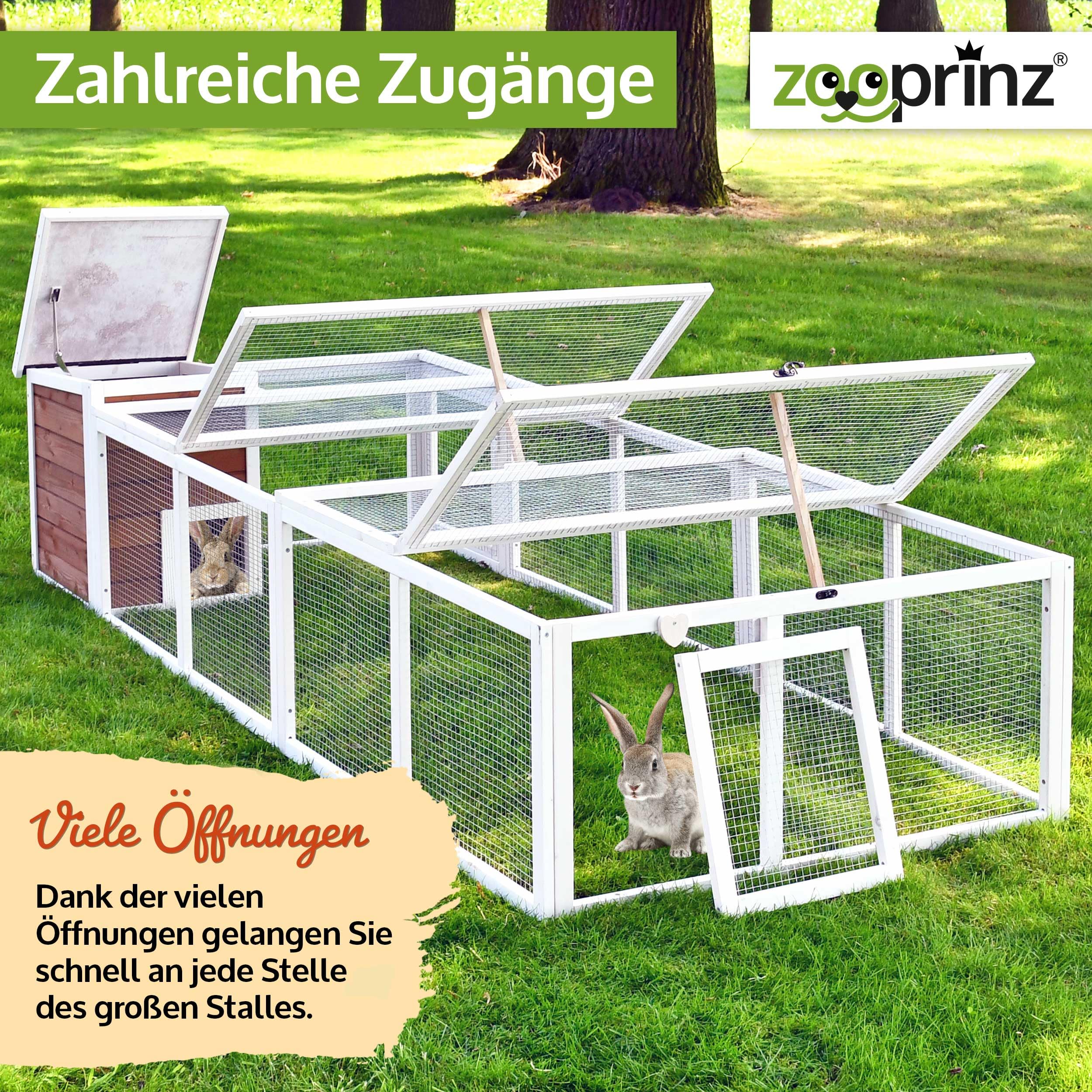 zooprinz brandneues Freilaufgehege mit Stall für draußen – ideal für Kleintiere – Besonders stabiler und großer Holzrahmen mit Kaninchenstall – Freilauf mit natürlicher Farbe lasiert – Hasenstall (XL)