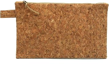 Handmade Natural Cork Vegan Leather Purse Wallet Pouch Travel Case Clutch Bag With Zipper - Big 7.4" x 9.7" - Friendly Handmade Cork Products