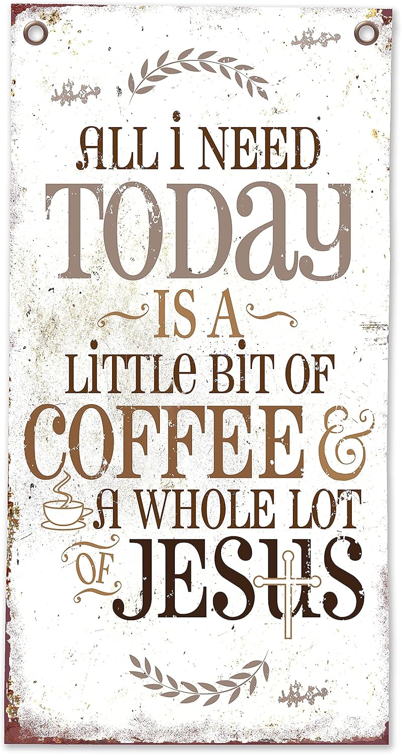 All I Need Today is Coffee and Jesus - Great Kitchen and Coffee Bar Accessories, Coffee Table Art, Dining Room Christian Wall Art, Religious Coffee Station Gift, 16x32 Canvas Wall Scroll Art Poster