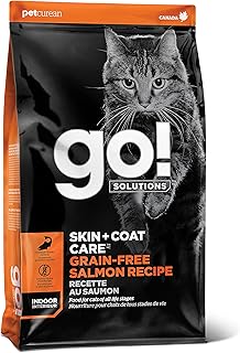 GO! SOLUTIONS Skin + Coat Care - Grain Free Dry Cat Food, 3 lb - Salmon Recipe - Cat Food for All Life Stages - with Probiotics