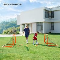 SONGMICS Gyerek Focihálószett 2db - Hordozható, Összecsukható Kapu Kertbe, Parkba, Strandra - Üvegszálas Váz, Narancssárga, 120x90x90 cm 2