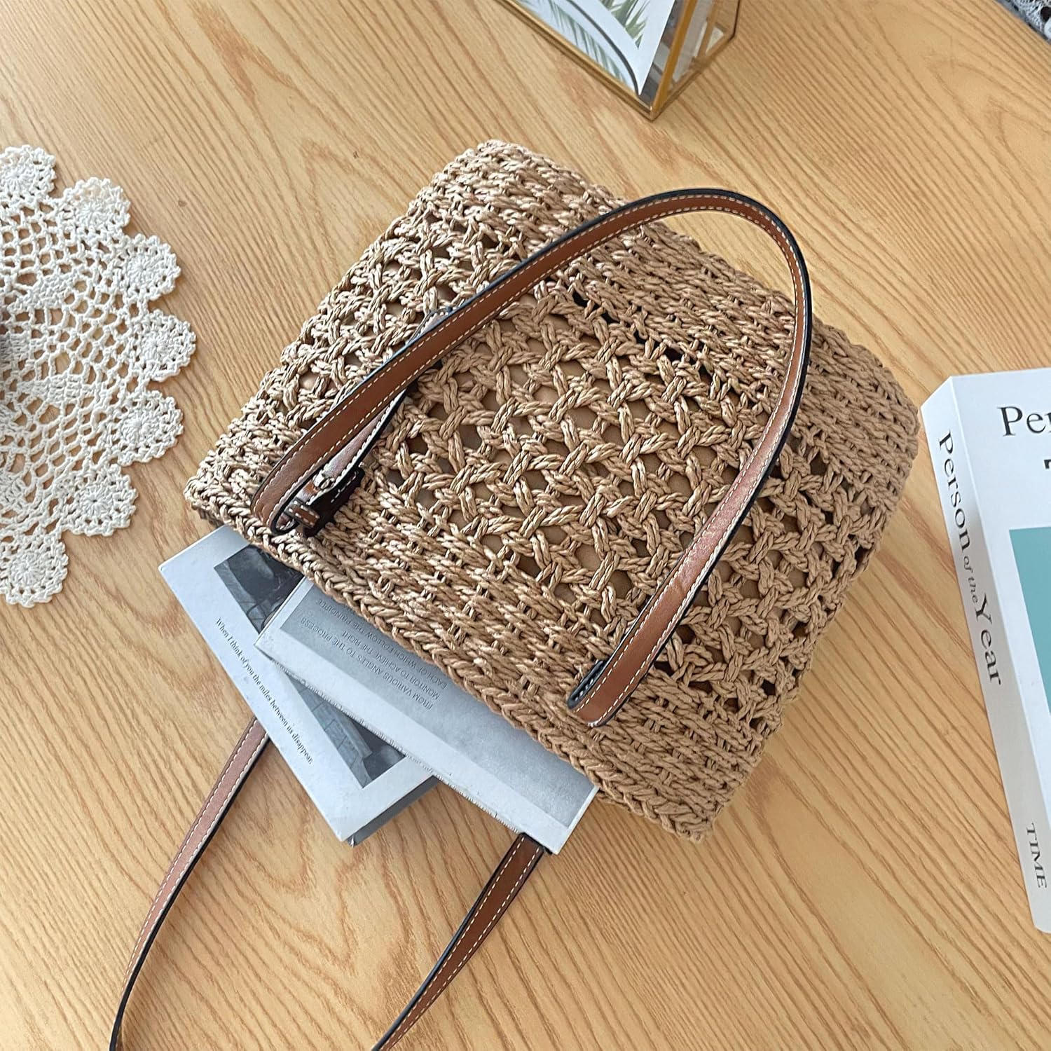 Eiyye Shoulder Bag Straw Hobo Bag Tote Bag Womens Handbag Purse Beach Bag Handwoven Bags Top Handle Purse（khaki）