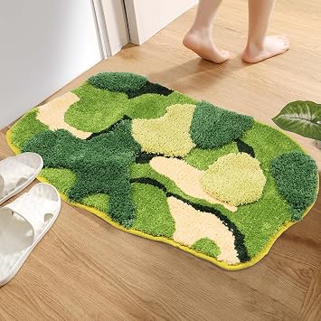 Moss Rug Green Bath Mat, Cute Leaf Moss Shower Mat for Bathroom Non Slip Shaggy Moss Mat Super Absorbent Bath Mat Bedroom Decor,Machine Washable,32x24