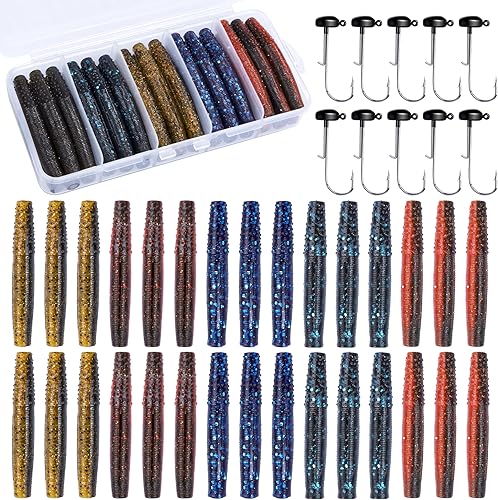 Miniatura 8 de Finesse Ned Worms Señuelos, kit de cebos para pesca de lubina, cebos de pesca de plástico suave TRD, paquete de 3040