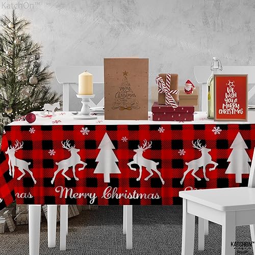 Miniatura 7 de KatchOn, Mantel navideño de reno a cuadros, paquete de 3, 108 x 54 pulgadas, mantel de plástico navideño para mesas, manteles de vinilo de Navidad