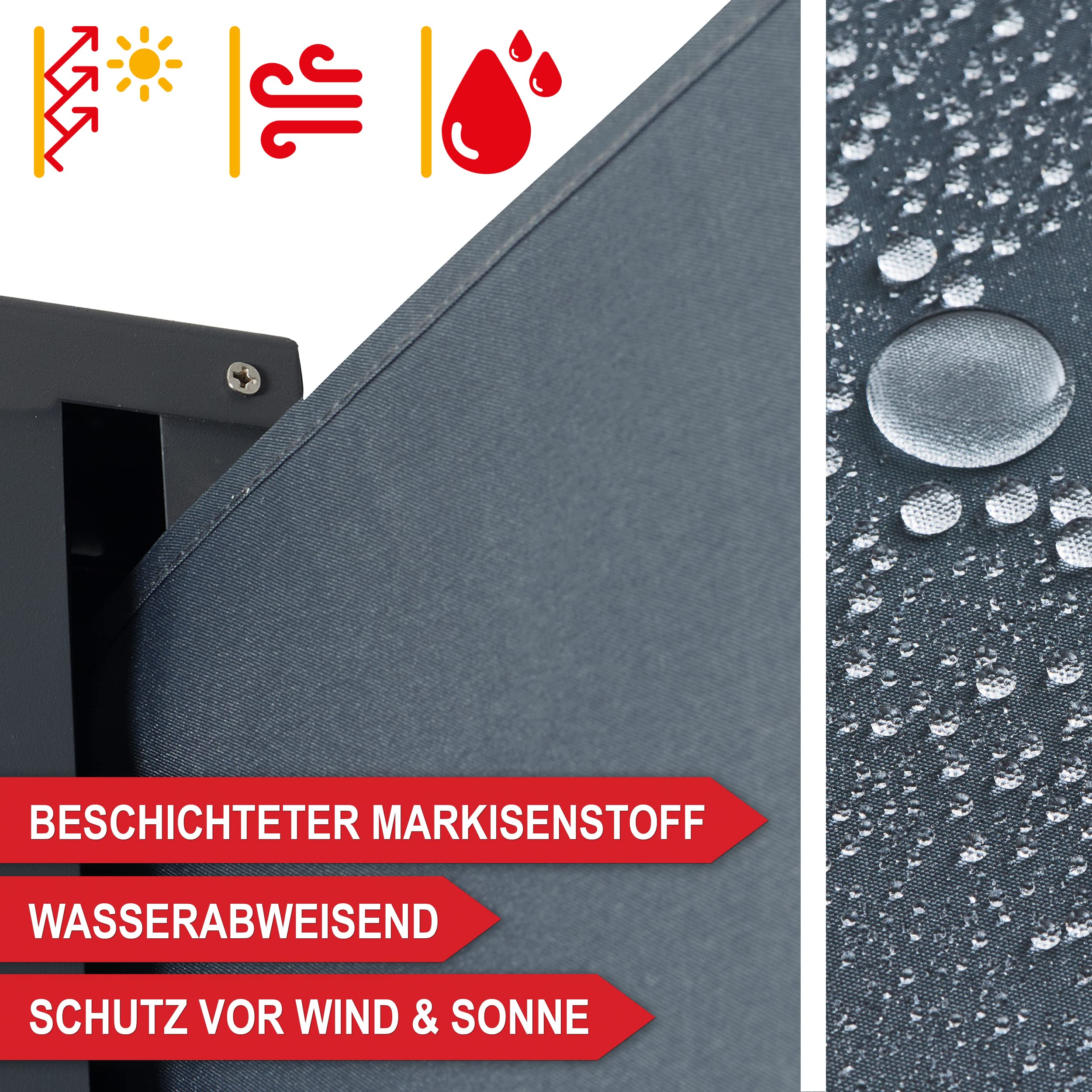 ONBEST Seitenmarkise 200x300 cm – ausziehbarer Sichtschutz | Markise zum Ausziehen für Terrasse, Balkon & Garten – Sonnenschutz, Windschutz und Sichtschutz für außen