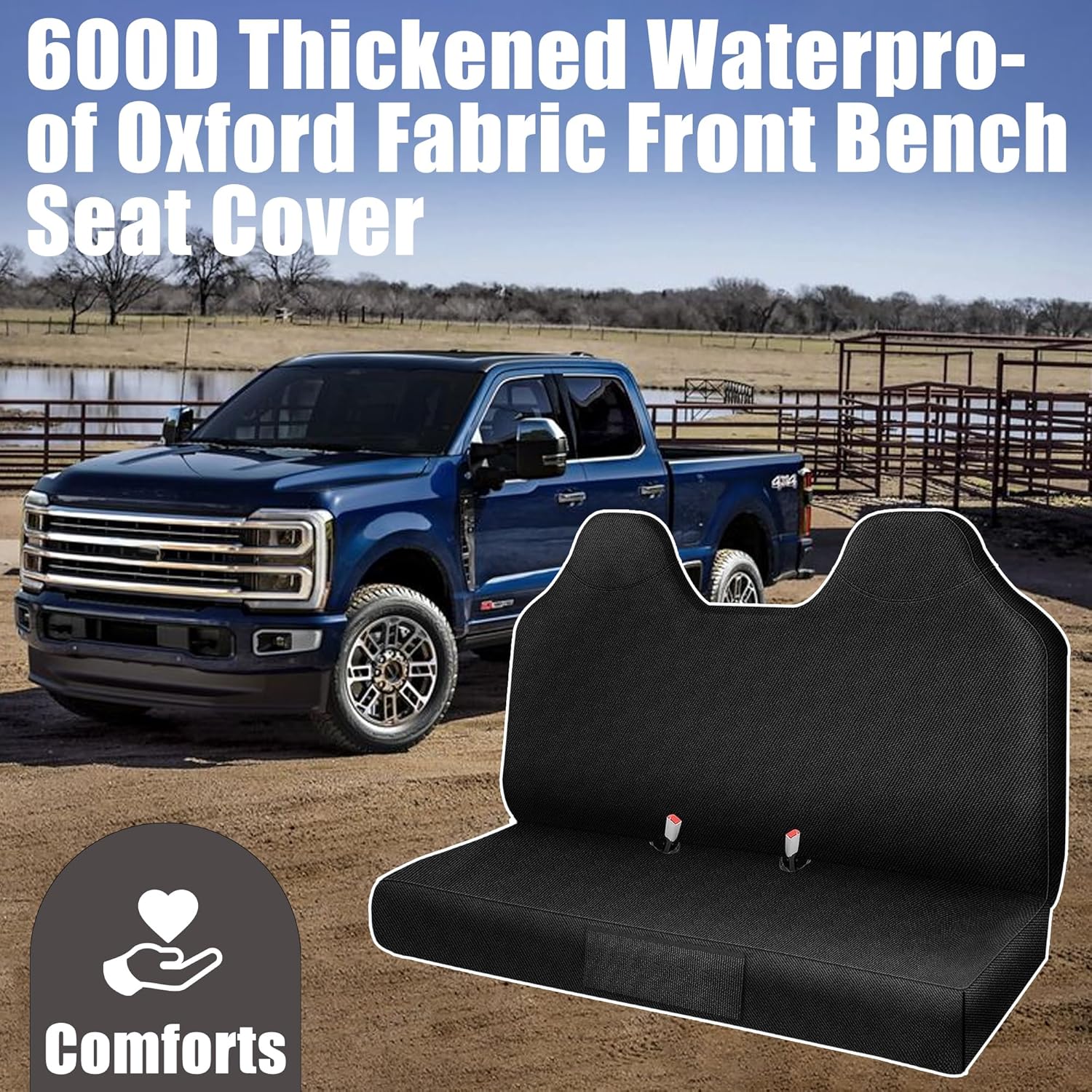 Jokuye Custom Fit Bench Seat Cover for Ford F250 F350 F450 F550 1999-2007 Super Duty Durable Oxford Cloth Interior Front Seat Protector with Storage Pockets - Black
