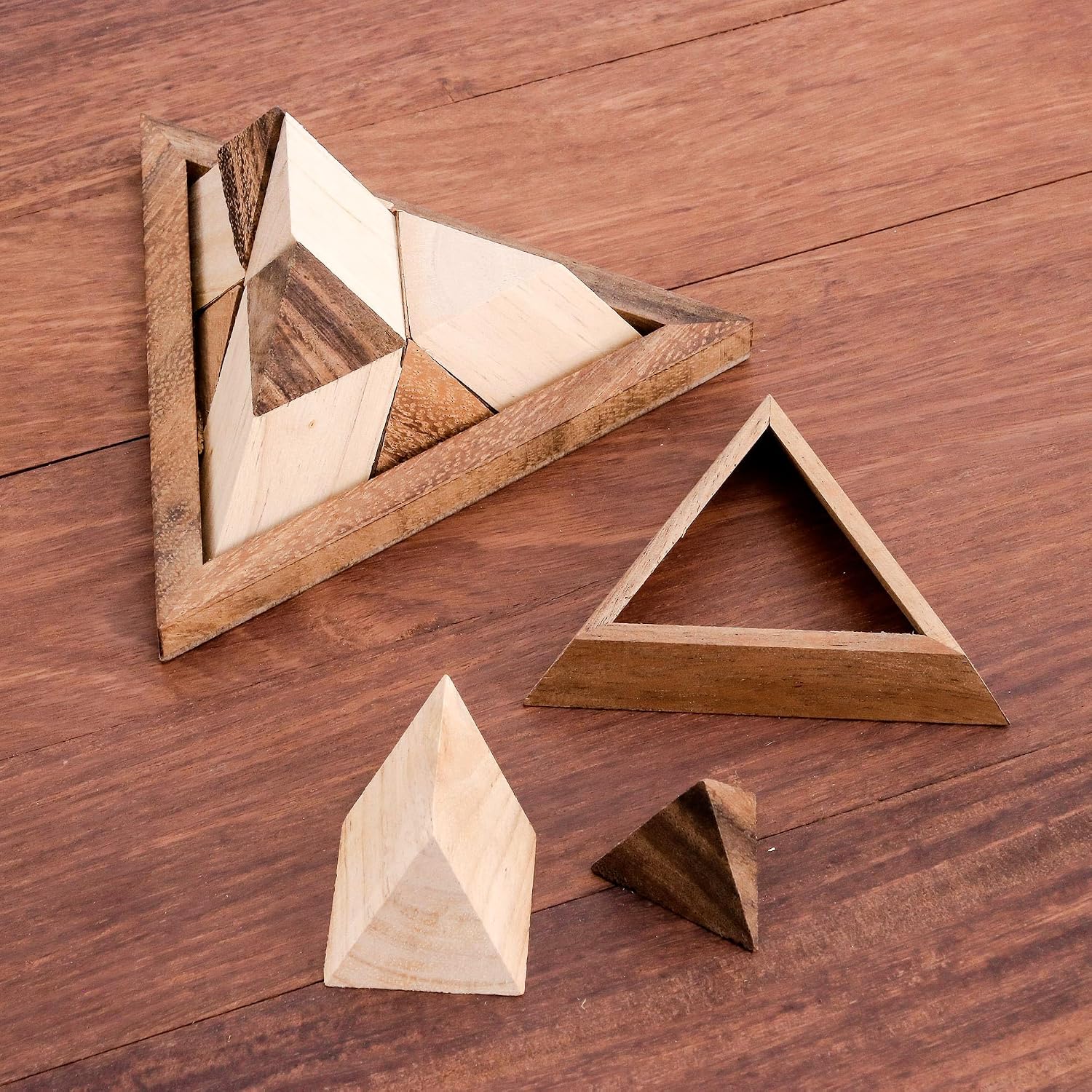 NOVICA Artisan Handmade Wood Puzzle Raintree Pyramid from Thailand Brown Chess Sets Games Puzzles Geometric 'Intricate Pyramid'