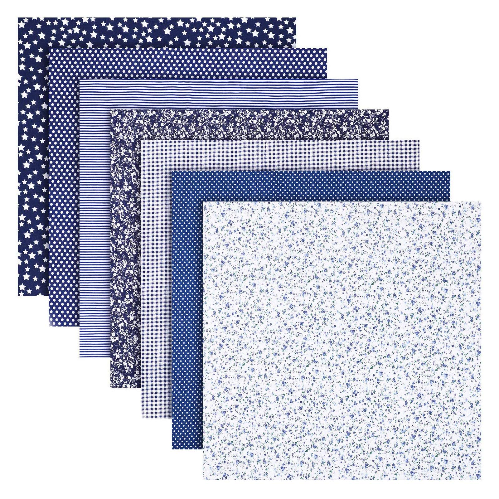 Cotton Craft Fabric Bundle Patchwork,7PCS 50 x 50cm Fat Squares Sewing Patchwork Different Pattern Cloths DIY Scrapbooking Artcraft (Navy)