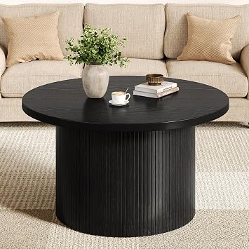 ComfyCorner 31.5" Round Coffee Table, Mid Century Modern Fluted Drum Table