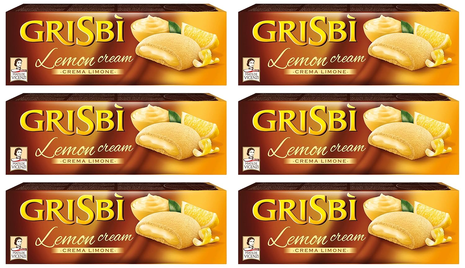 Vicenzi: "Grisbi Lemon Cream" Italian Shortcrust Biscuits filled with Lemon Cream * 5.3 Ounces (150g) Package (Pack of 6) * [ Italian Import ]