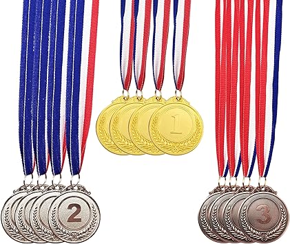 Amazon Momoonnon 12ピース メタルウィナー ゴールドシルバーブロンズ賞メダル ネックリボン付き オリンピックスタイル 2インチ Momoonnon トロフィー メダル