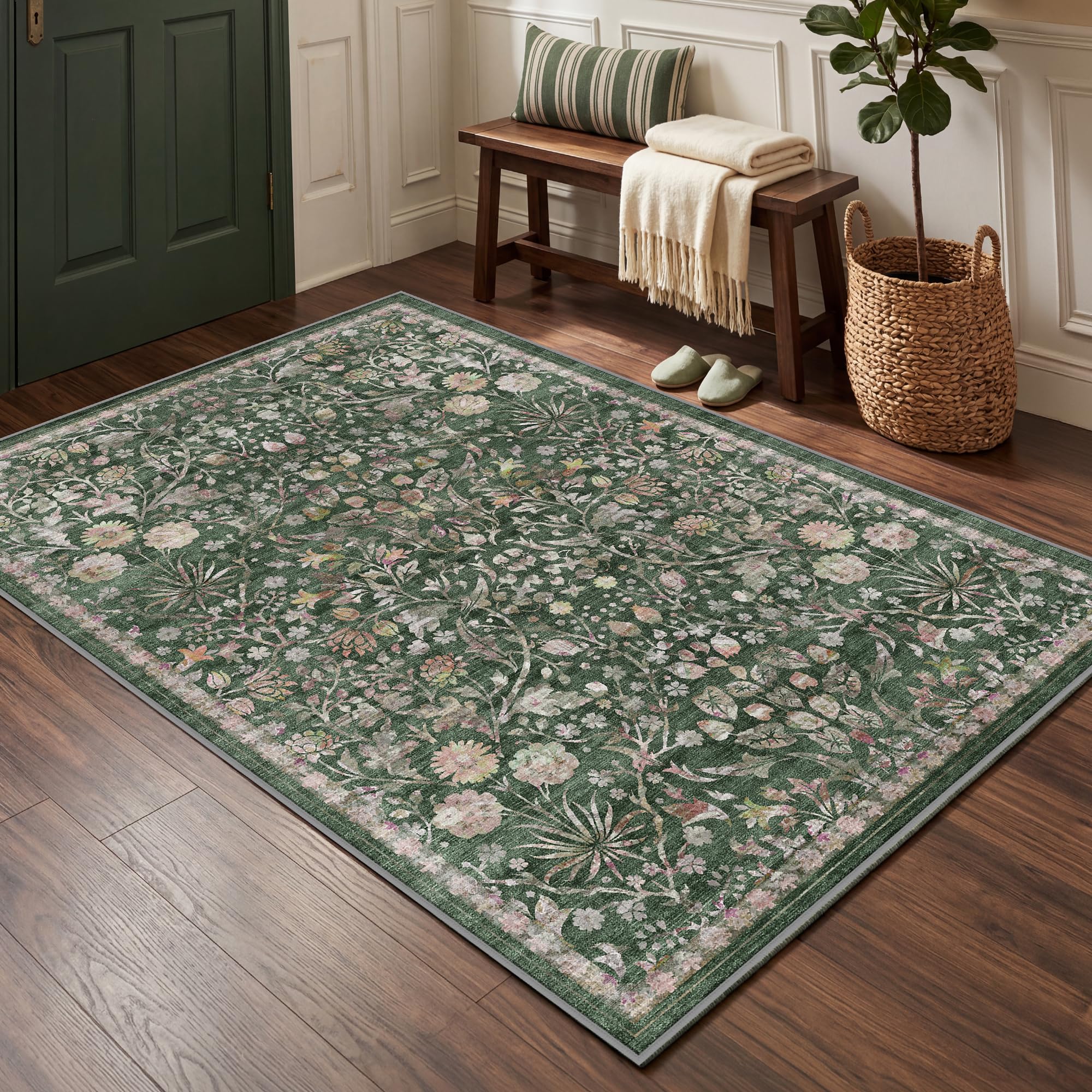 Autsel Vintage Teppich Wohnzimmer, Waschbarer Teppich Schlafzimmer, Boho Teppich Kurzflor, rutschfest Läufer Teppiche, Pflegeleicht Teppich Gegend für küche, Büro, Esszimmer, Flur