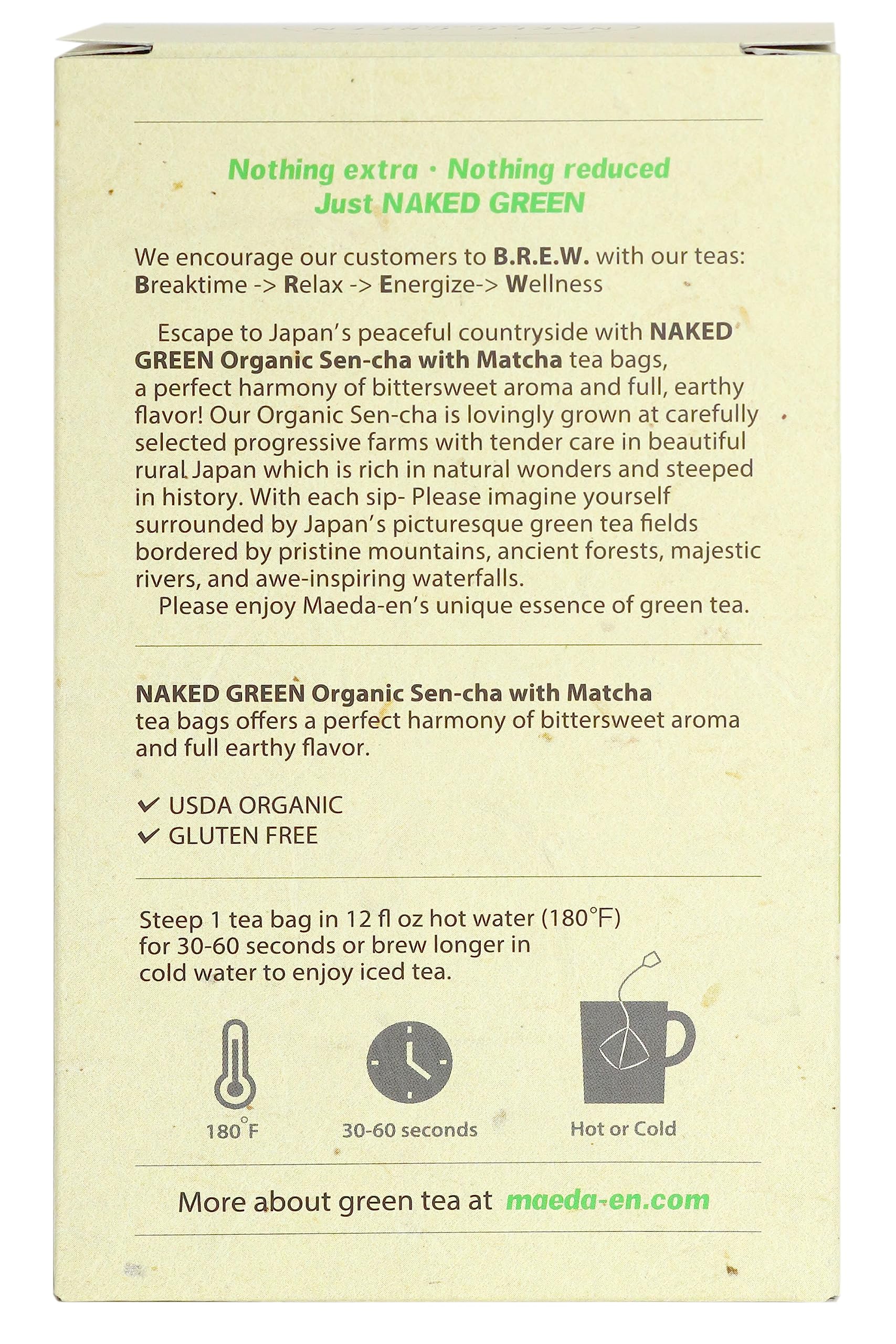 MAEDA-EN NAKED GREEN Organic Sen-cha with Matcha 12 Tea Bags Hot or Cold Drink Green Tea Japanese Origin — view 2