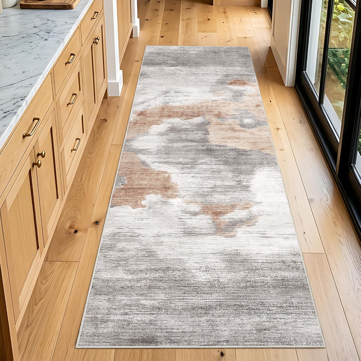 Grey Modern Runner Rug 2x6 Washable Rug Runners for Hallway Kitchen,Long Marble Rugs for Bedroom Entryway Bathroom,Non Slip Abstract Floor Carpet