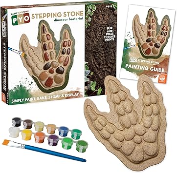 MindWare Paint Your Own Stepping Stone Dinosaur Footprint Weather-Resistant 8.5-inch x 10-inch Stepping Stones Kids Craft Kit - Includes Paint, Brushes and Instructions Ages 8 and Up