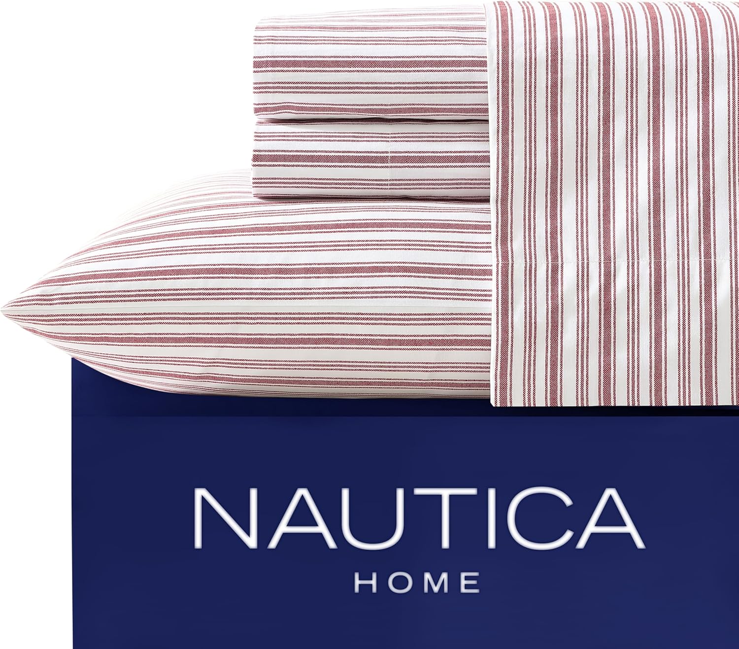 Nautica - Queen Sheets, Cotton Percale Bedding Set, Casual Home Decor (Coleridge Stripe Red, Queen) - Image 5