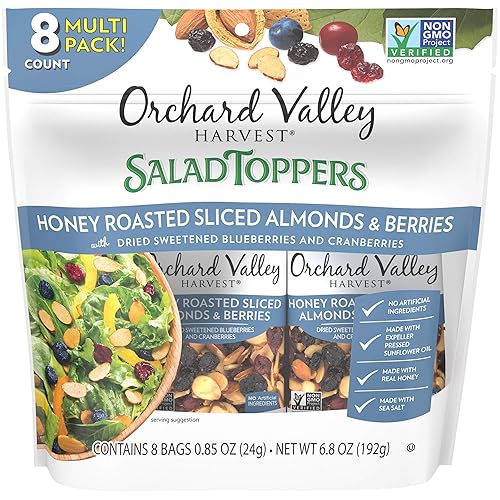 Orchard Valley Harvest - Toppers para ensaladas almendras y bayas asadas a miel 085 oz paquete de 8 sin OMG sin ingredientes artificiales 68 onzas