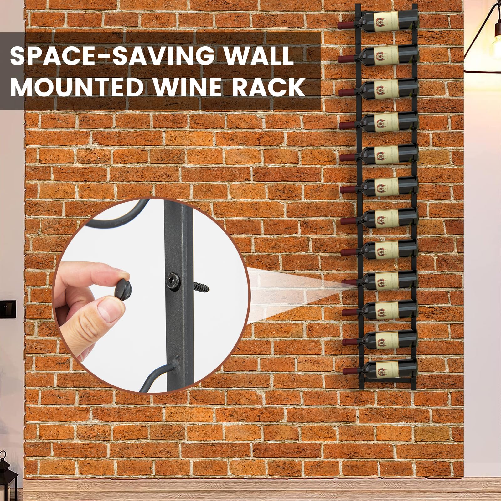 COSTWAY Wall Mounted Wine Rack, Metal Wine Rack For 12 Bottles, Wine Rack For Kitchen, Bar, Dining Room, Basement, Black