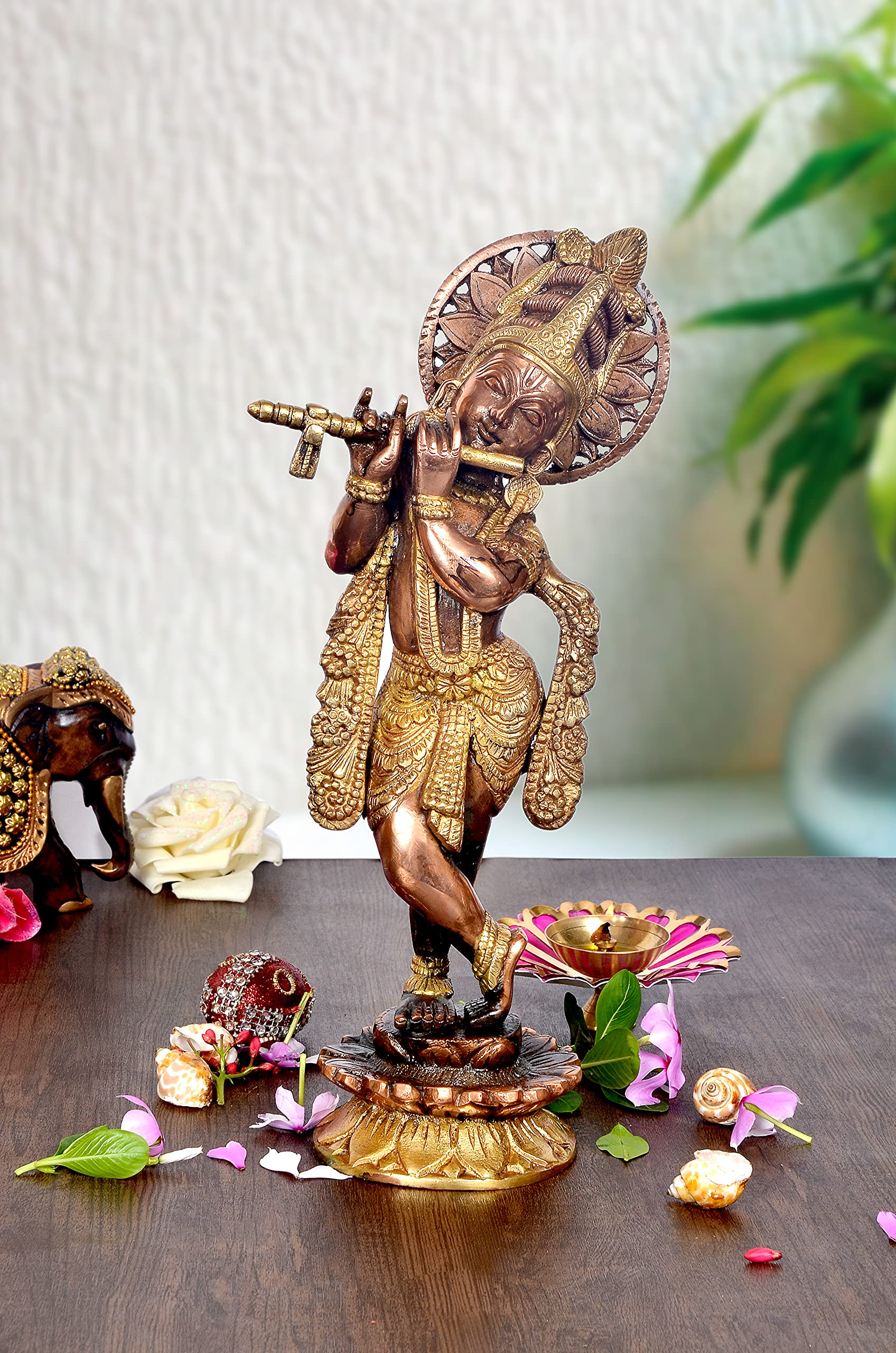 Idole religieuse Krishna en laiton de 30,5 cm cadeau spirituel