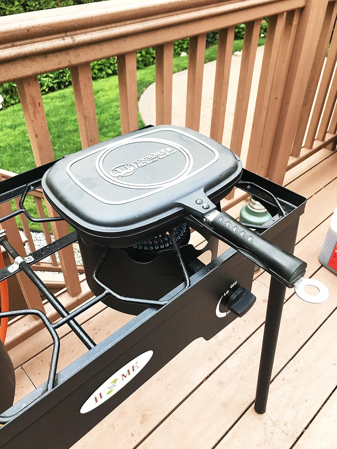 UNIWARE® Super Quality Non-Stick Coating Double Grill Pan, Rectangular, Magnetic Bakelite Handle, 12.6 x 9.6 x 2.6 Inch