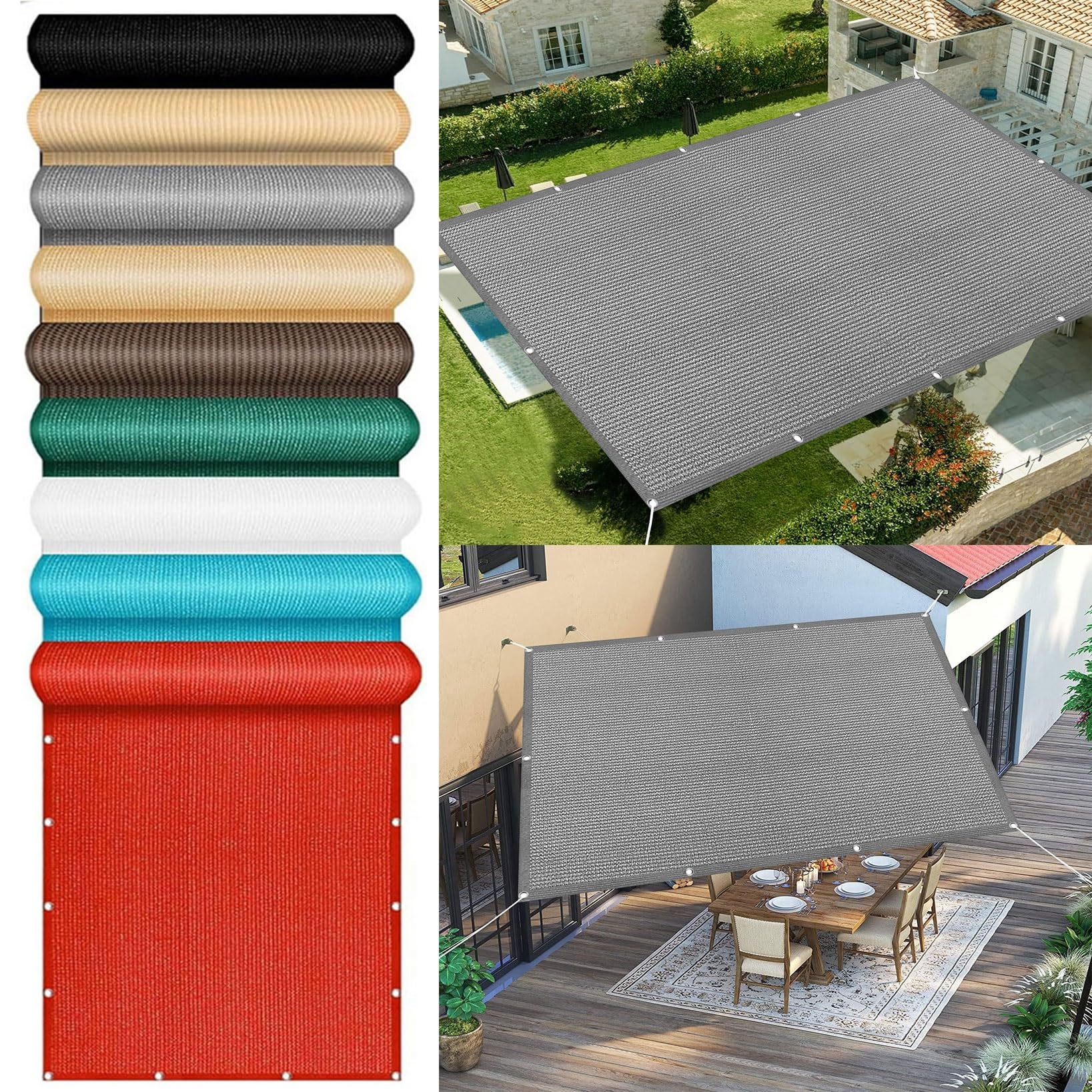 Sonnensegel Rechteckig 80 x 180 cm Atmungsaktiv Balkon Sichtschutz Segel Uv-Schutz 98% Reißfest Ohne Bohren inkl Befestigungsseile für Carport Pflanze Pergola Zaun Außen, Hellgrau