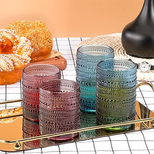 Miniatura 4 de HUAHANGNA Juego de 4 vasos de Júpiter vintage de 15 onzas, vasos de vidrio texturizado, vasos de cuentas de burbujas para cóctel, agua, leche,