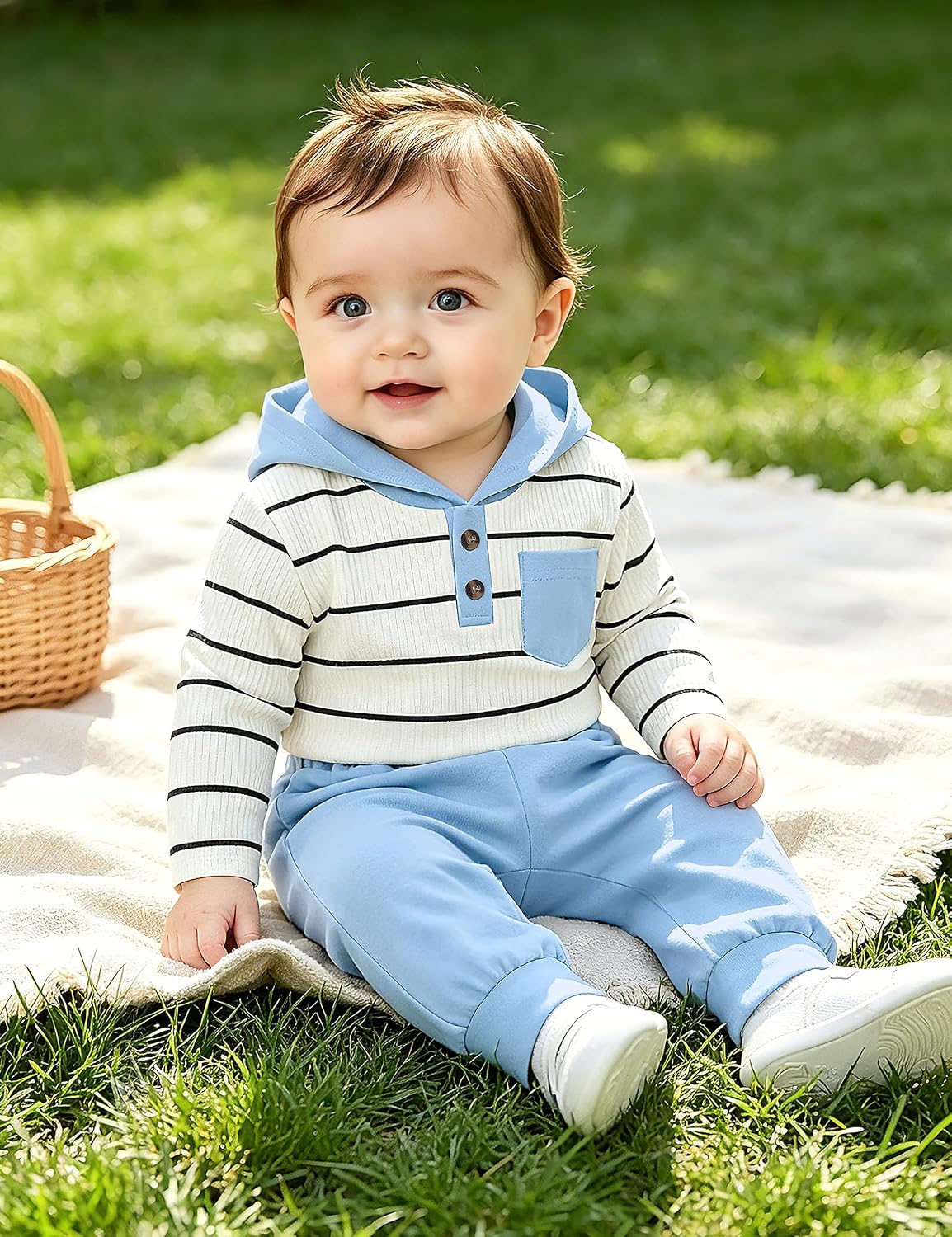 Fommy Newborn Baby Boy Clothes Plaid Letter Print Long Sleeve Hoodies + Long Pants 2PCS Fall Winter Outfits Set image 4