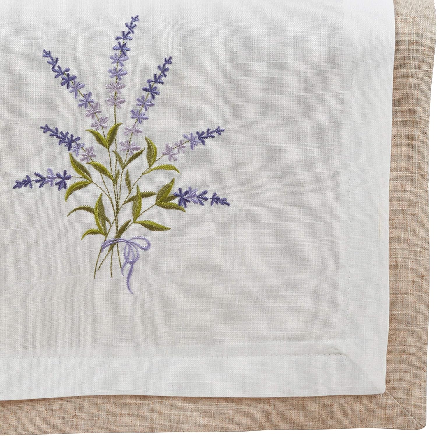 Fennco Styles Lavandula Collection Country Double Layer Lavender Design Linen Blend 16 x 72 Inch Table Runner – Ivory Table Runner for Banquets, Wedding, Special Events and Home Décor