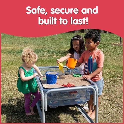 Miniatura 6 de edxeducation - Mesa educativa para arena y agua, marco de acero inoxidable, bandeja grande y muy fuerte con tapón, interior y exterior,
