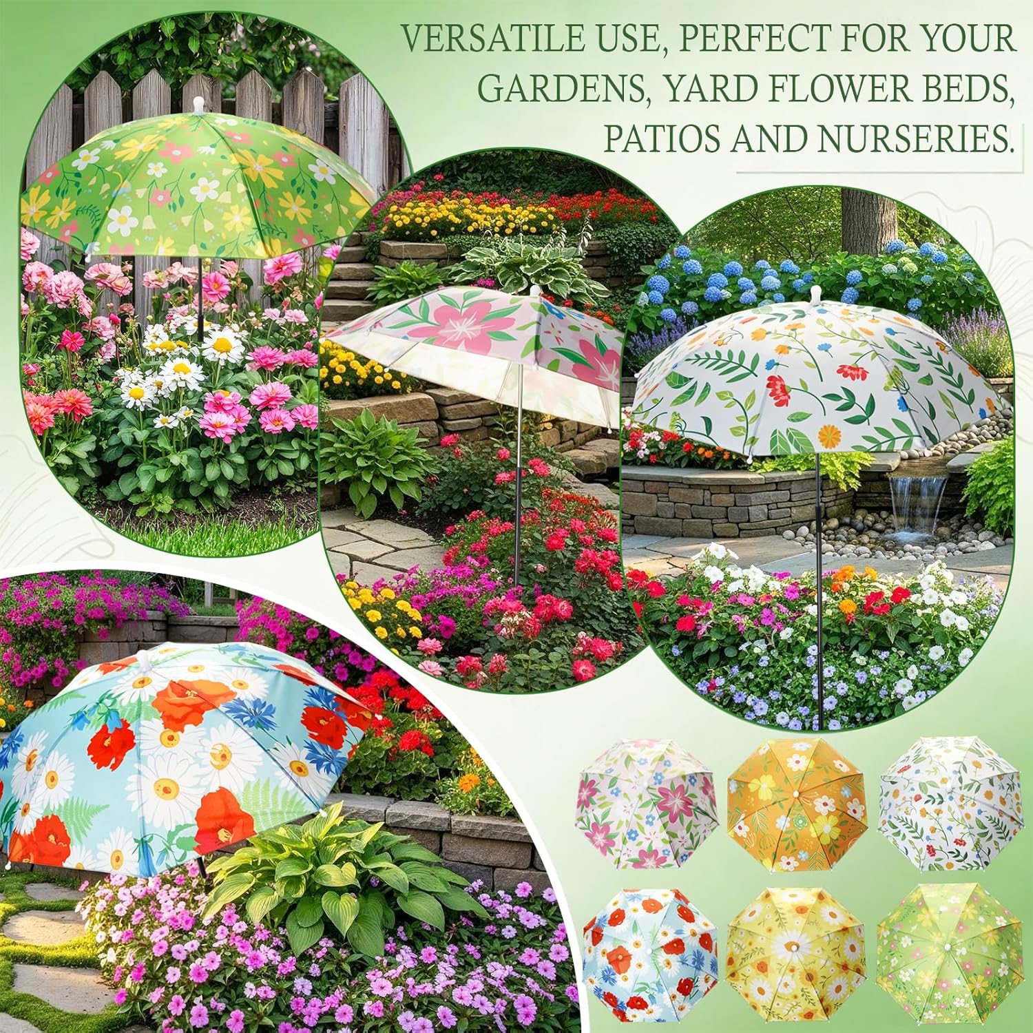 Hillban 6 Pack Plant Umbrellas for Outdoor Plants 23.6" Large Garden Umbrella Shade for Potted Flower with Adjustable 40" Height Sunshade Cover for Plants Flowers Garden Bed(Floral Pattern)