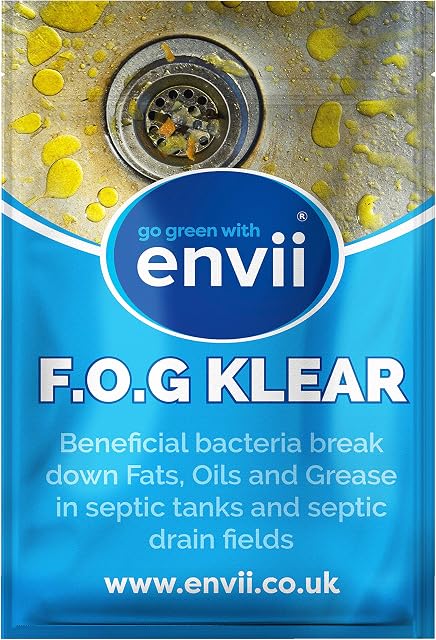 Envii Fog Klear  Drain Grease Remover & Kitchen Fat Unblocker Removes Fat, Oil and Grease from Septic Tanks, Drain Fields, and Drains  12 Months Supply
