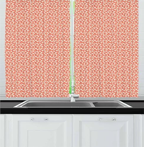 Ambesonne Cortinas de cocina retro, diseño de círculos deformados inspirados en lunares en colores pastel, juego de 2 paneles para decoración de