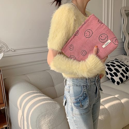 Miniatura 3 de Gardsell Bolsa de cosméticos de pana sonriente, 3 piezas, bolsa de maquillaje estética, bolsas de maquillaje para mujeres y niñas, bolsa de viaje