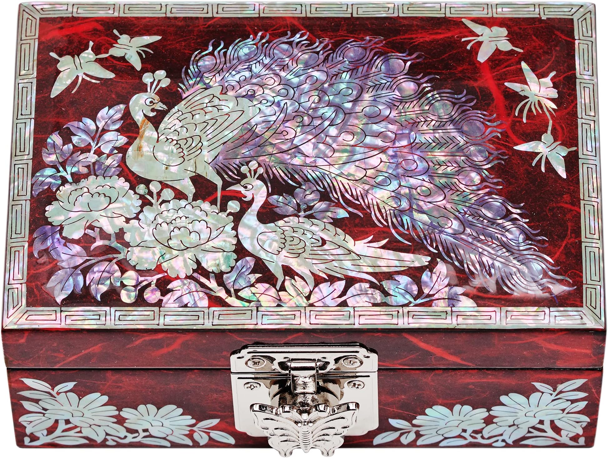 MADDesign Mother of Pearl Ring Earring Jewelry Box Peacock Design