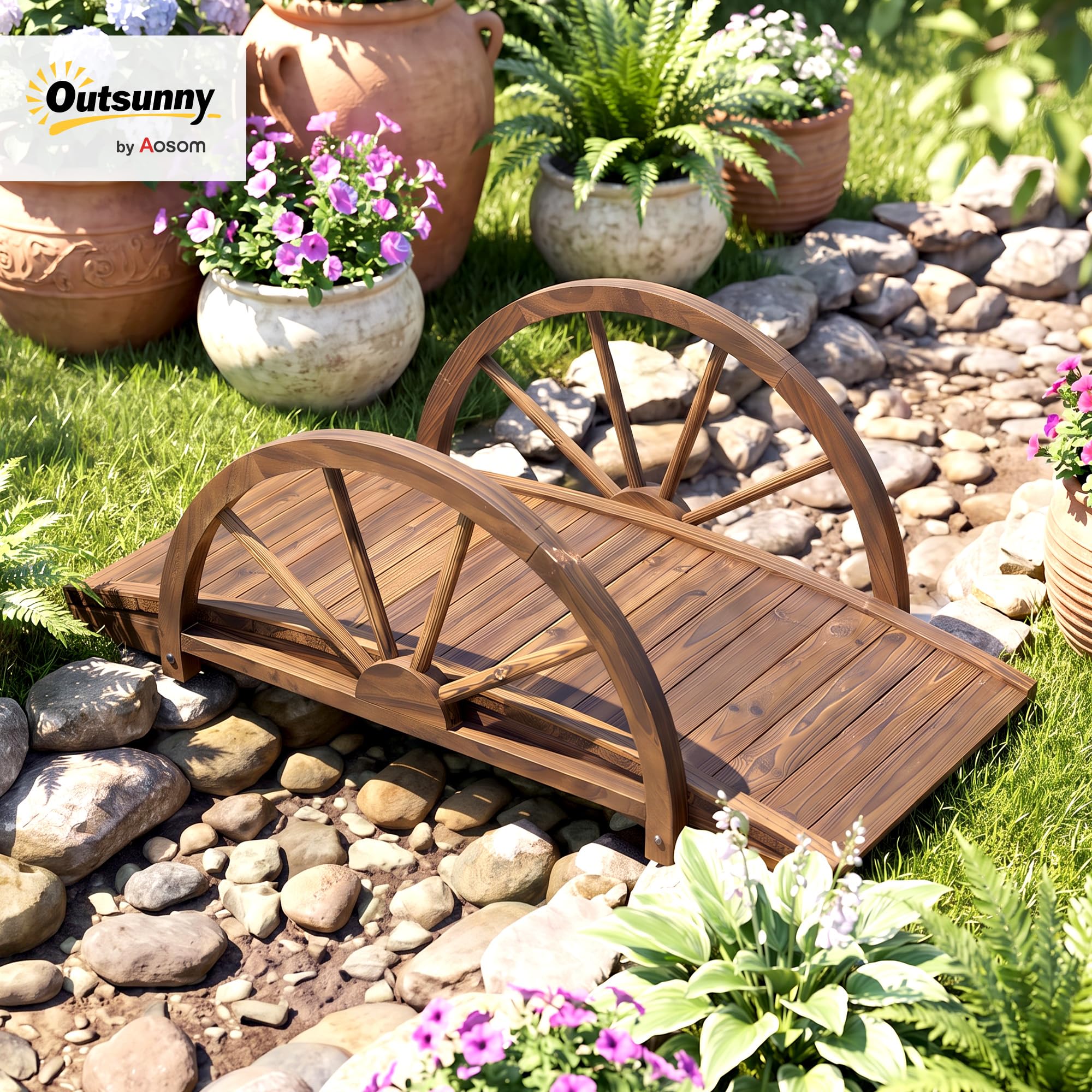 Outsunny Ponte Legno per Prato Tinta 100Lx50Wx37Hcm