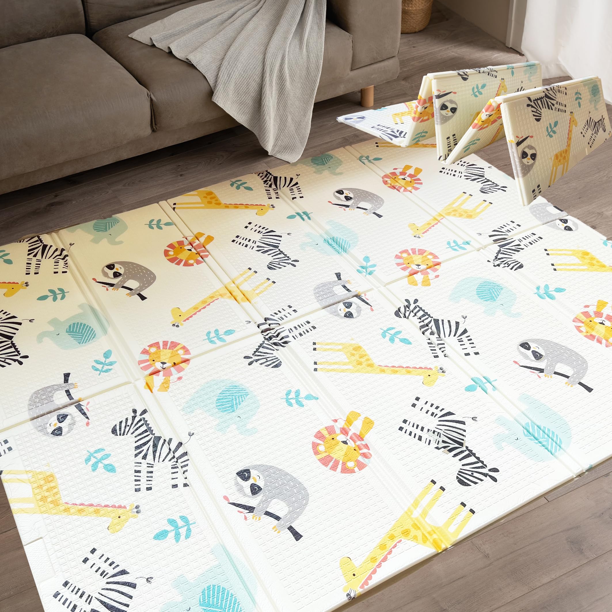 Baby Play Mat, Large Reversible & Foldable Waterproof Foam Playmat 200x180cm, Double-Sided Non-Slip Toddler Floor Mat for Crawling, Tummy Time, Nursery, Portable Floor Mat, Farm — view 9