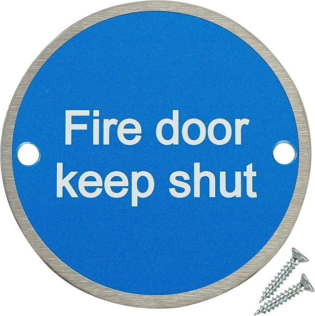 Fire Door Guru® - Fire Door Keep Shut - Pack of 10 - Stainless Steel Safety Sign 76mm Disc - Fixings Included
